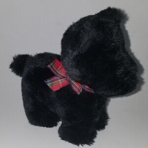 Caltoy Solid Black Scottie Dog Plush Softsheen Small 6" Stuffed Toy Red Bow